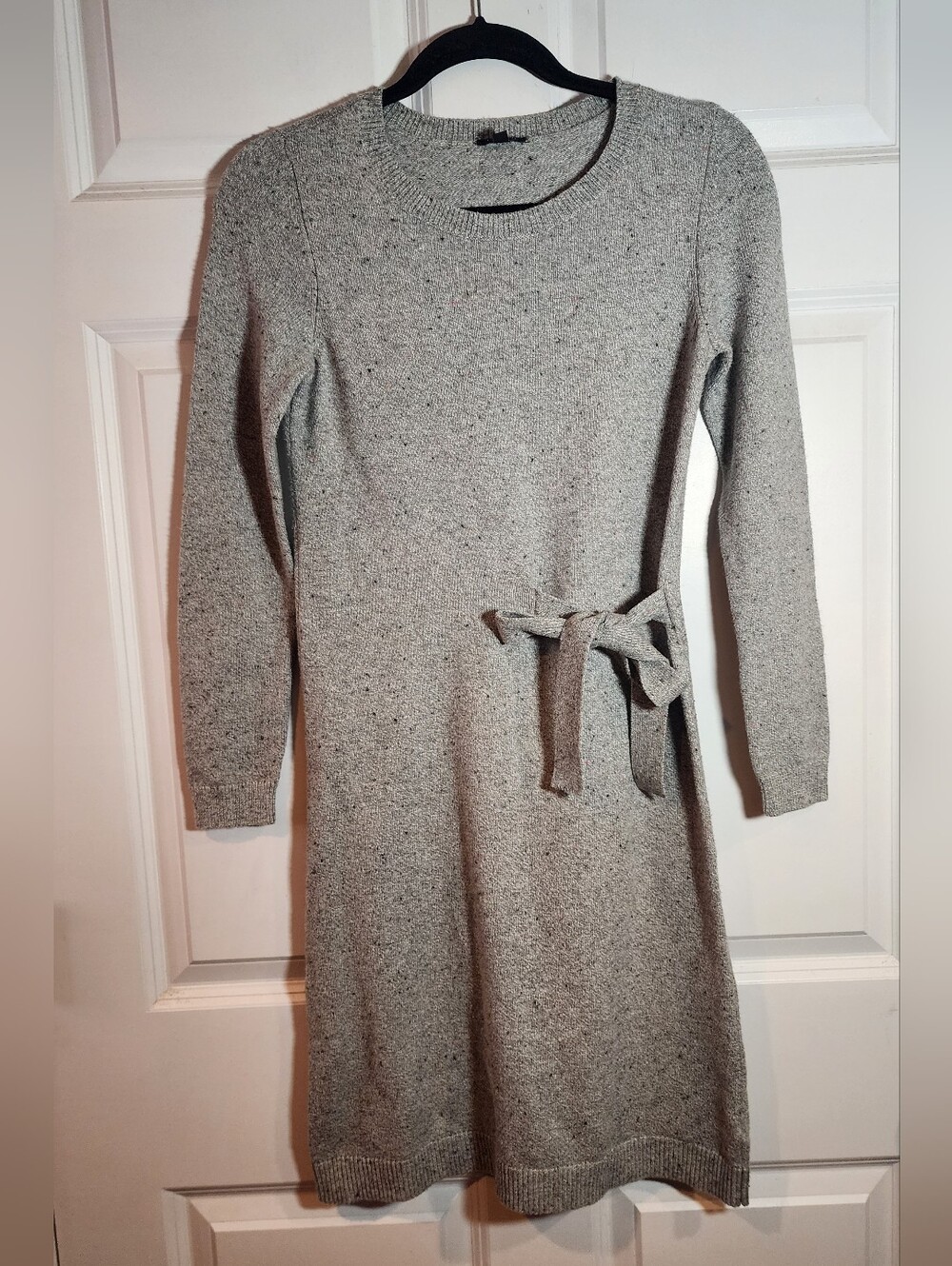 Talbots Gray Knit Tie-Waist Women's Long Sleeve Sweater Dress Cotton Blend XS